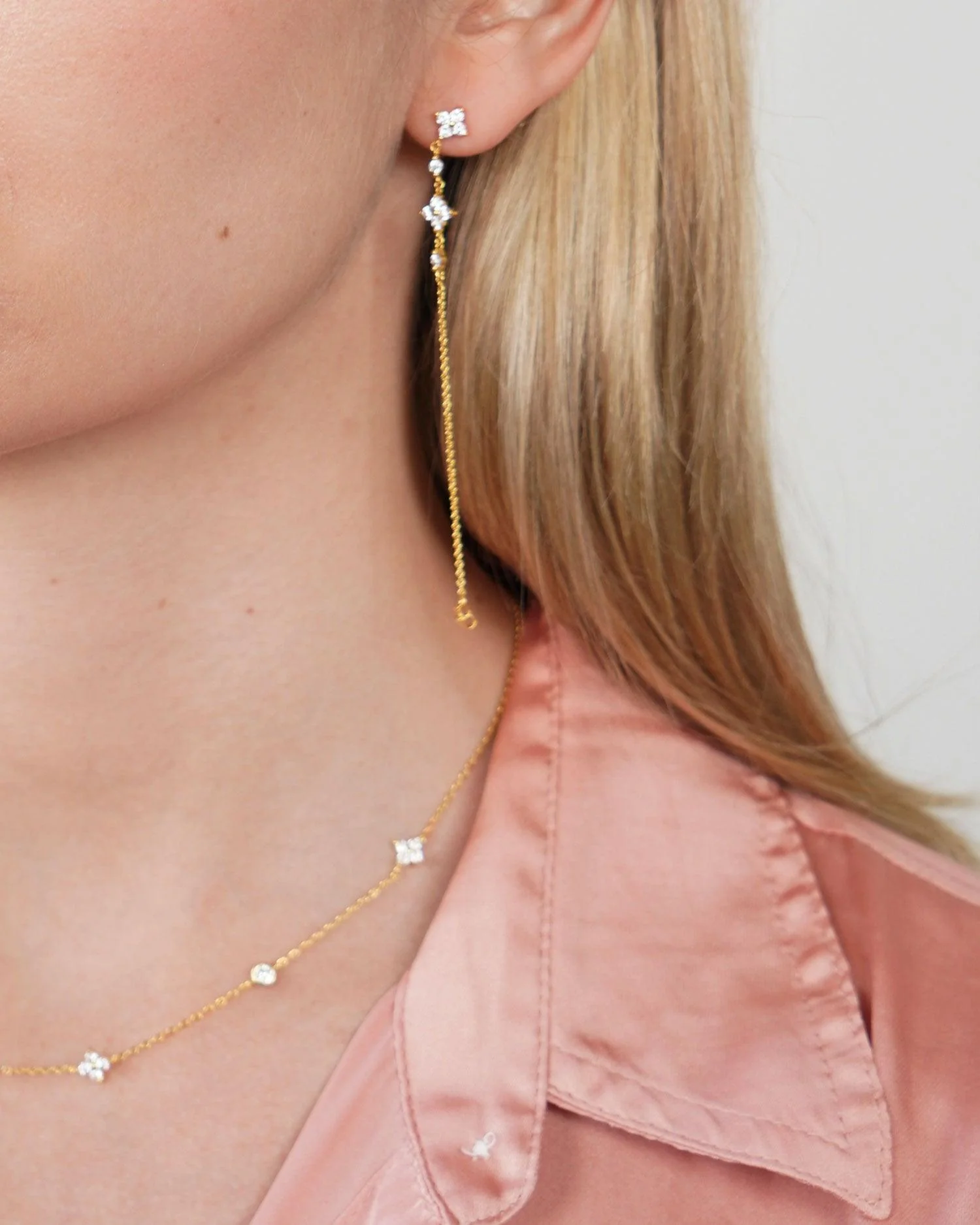 Gold Clover Drop Earrings - Image 3